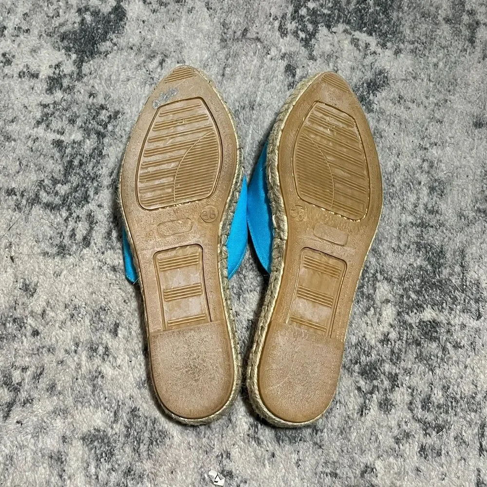 GANNI Women's Embroidered‎ Canvas Espadrille Slip On Turquoise Aqua Size 38